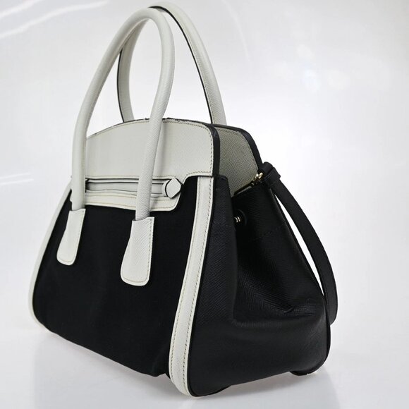 PRADA Logo Bicolor 2Way Shoulder Hand Bag Canvas Leather Black White GHW 76EF513 - Picture 4 of 16